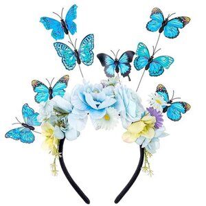 Blue Butterfly Flower Headband | Monarch Fascinator, Floral Crown for Women